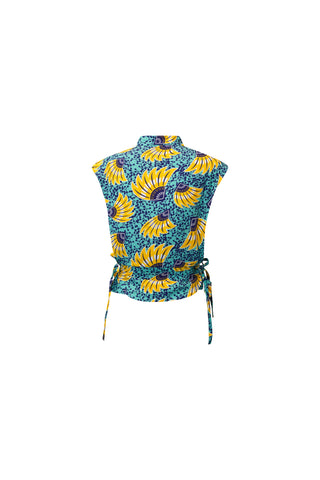 Adanna High Neck Shirt Top - Yellow Cyan Sunkissed Maized Print | ILC OA OG