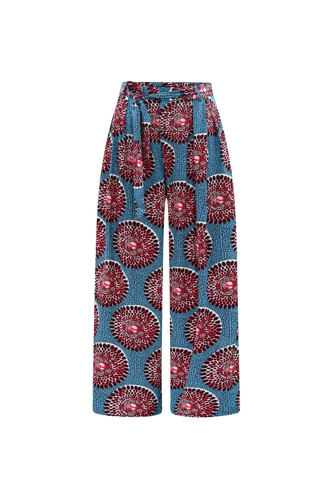 Adaora Wide Leg Pants - Red and White Water Well Print
