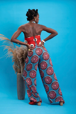 Adaora Wide Leg Pants - Red and White Water Well Print