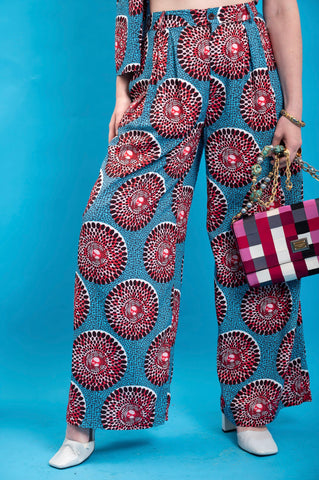 Adaora Wide Leg Pants - Red and White Water Well Print