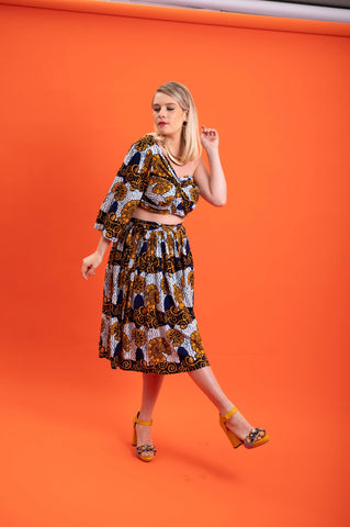 Aicha One shoulder neckline Top - Blue and White House of Snail Print