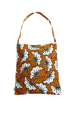 Akoli Messenger Totebag - White and Orange Rolls Royce African Ankara Wax Cotton Print_6