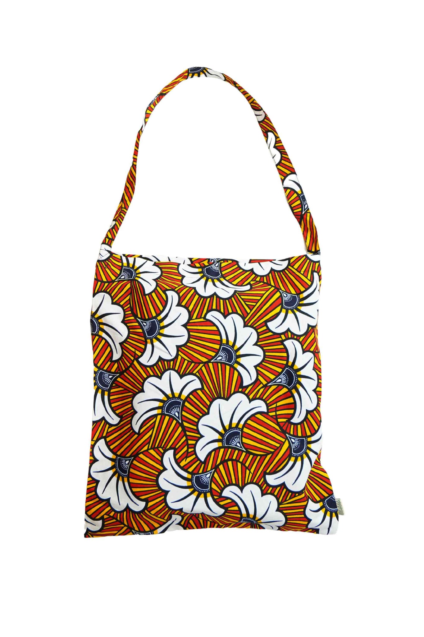 Akoli Messenger Totebag - White and Orange Rolls Royce African Ankara Wax Cotton Print_6
