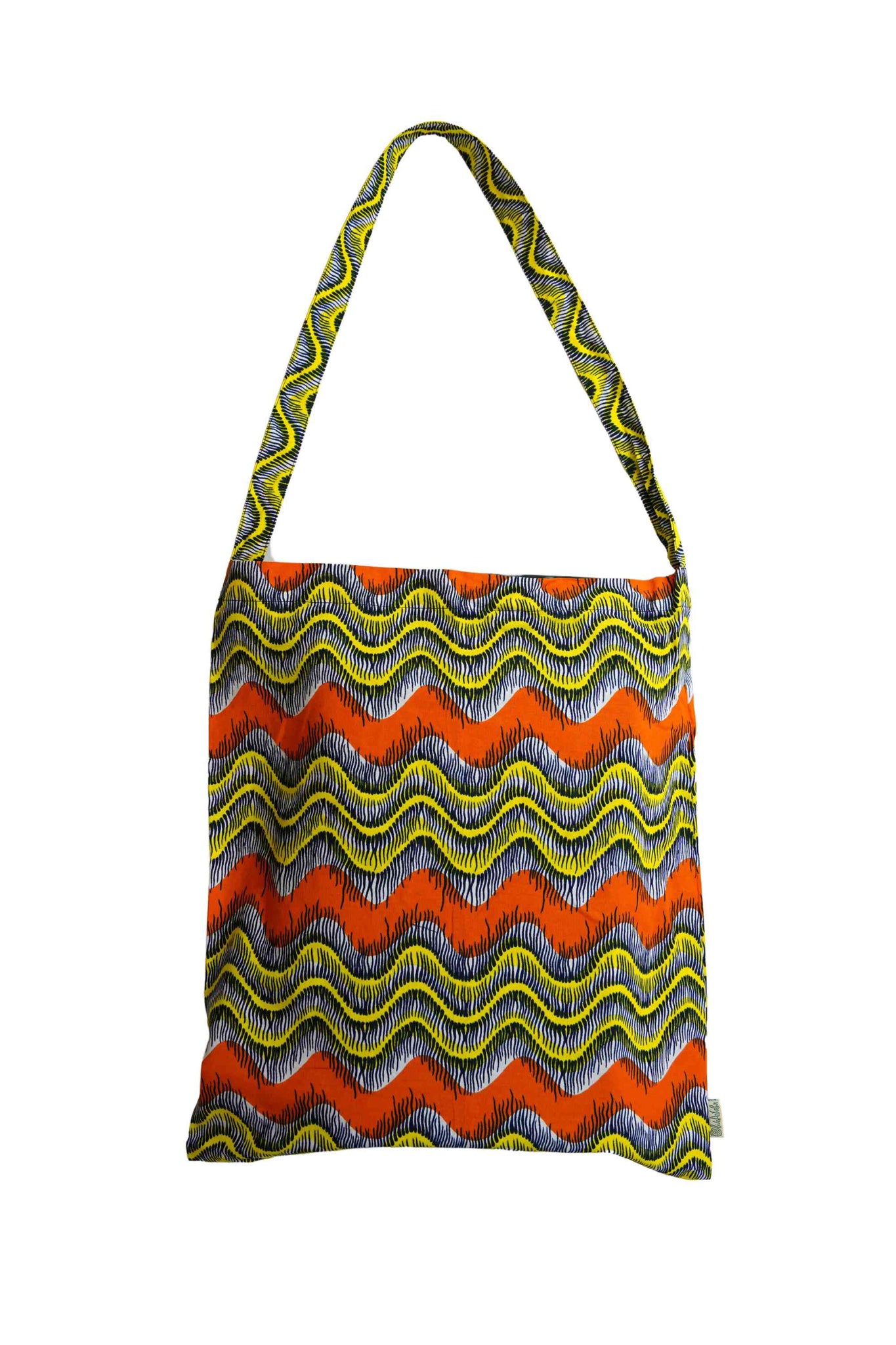 Akoli Messenger Totebag - Orange Green and Yellow African Ankara Wax Cotton Print_2