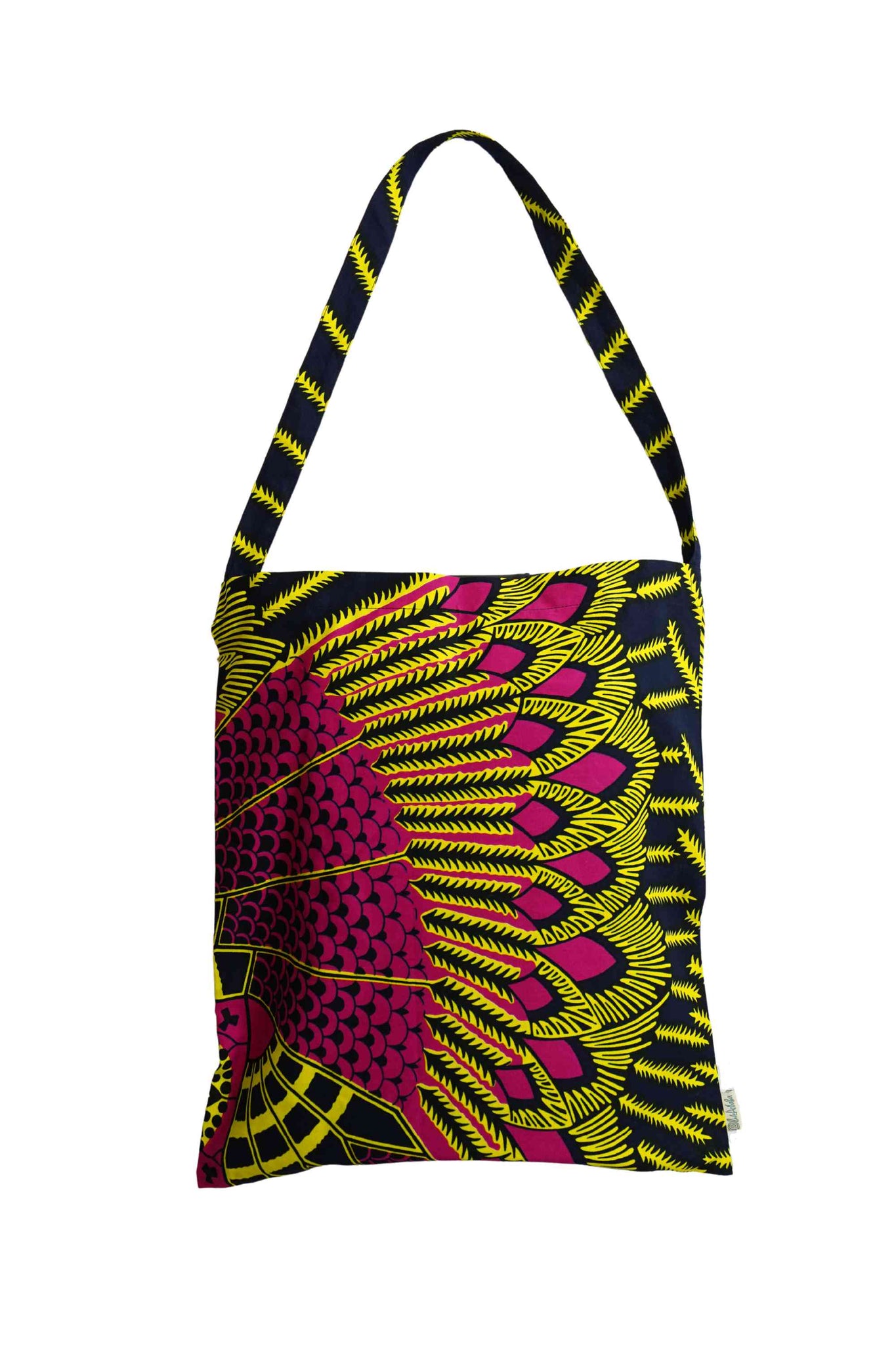 Akoli Messenger Totebag - Blue Pink and Yellow African Ankara Wax Cotton Print_4