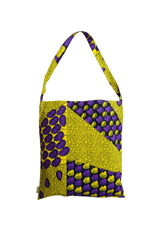 Akoli Messenger Totebag - Yellow and Purple African Ankara Wax Cotton Print_5