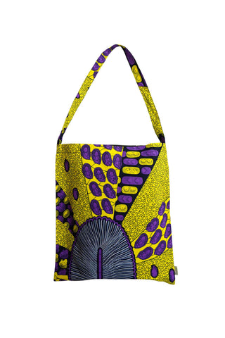 Akoli Messenger Totebag - Yellow and Purple African Ankara Wax Cotton Print_5