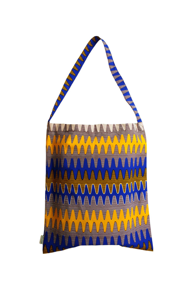 Akoli Messenger Totebag - Yellow and Blue Stripes African Ankara Wax Cotton Print_7