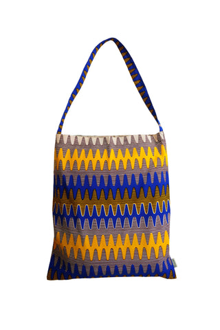 Akoli Messenger Totebag - Yellow and Blue Stripes African Ankara Wax Cotton Print_7