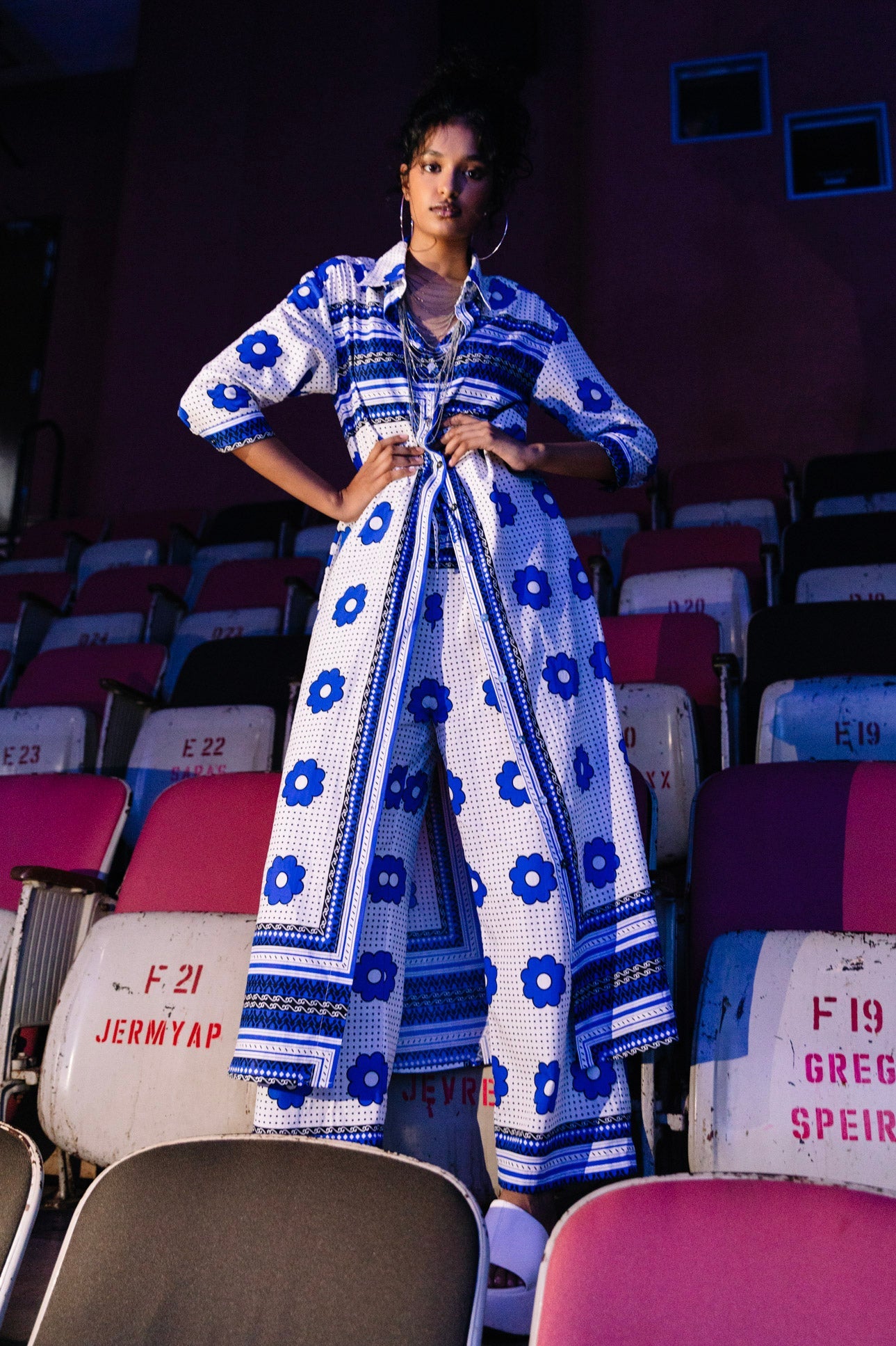 Anulika Shirt-Dress - Blue and white Khanga Print