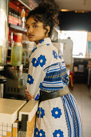 Anulika Shirt-Dress - Blue and white Khanga Print