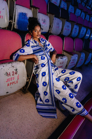 Anulika Shirt-Dress - Blue and white Khanga Print