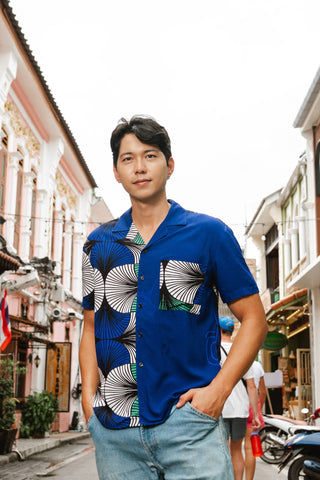 Ashanti Unisex Shirt  - Blue White & Green Ewa Naibu Print
