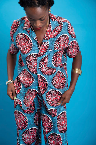 Ashanti Unisex Shirt  - Blue and Red Water Well Print