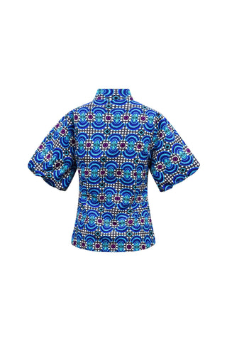 Stephanie Cheongsam Top - Blue Ankara Wax Cotton Print