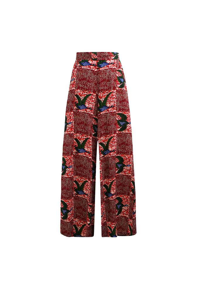 Chidera Wide-leg Pants - Red White & Green Onyame Sɛn Print