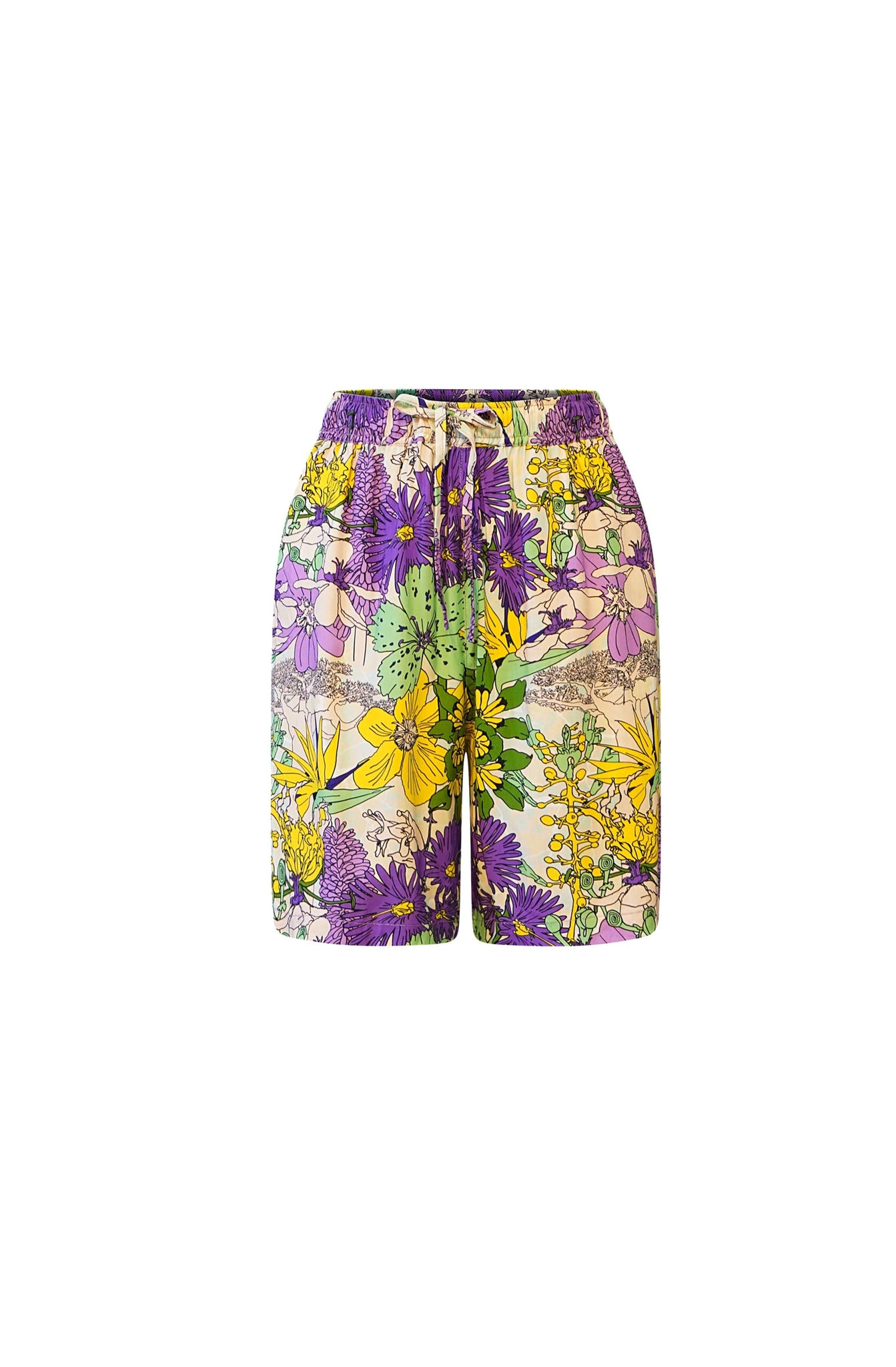 Chinny Loose fit Unisex Shorts - Pink Yellow Garden Mosaic Print | ILC OA OG