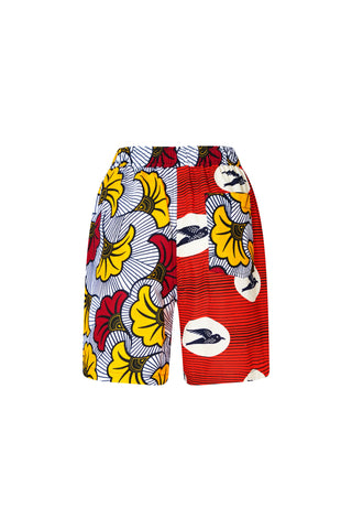 Chinny Shorts - Mix Match Speedbird/RollsRoyce Yellow White and Red African Ankara Wax Cotton Print