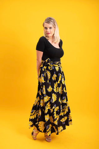 Chinwe Skirt Infinity Dress - Yellow & Black Plantain (banana) Print