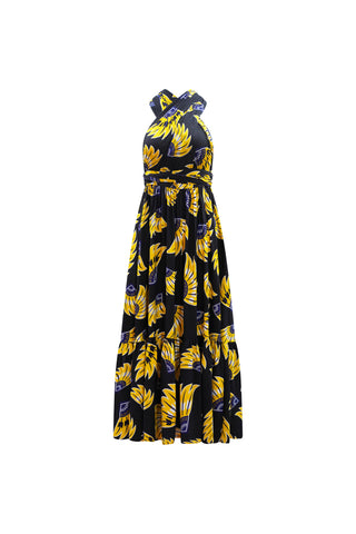 Chinwe Skirt Infinity Dress - Yellow & Black Plantain (banana) Print