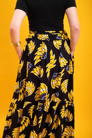 Chinwe Skirt Infinity Dress - Yellow & Black Plantain (banana) Print