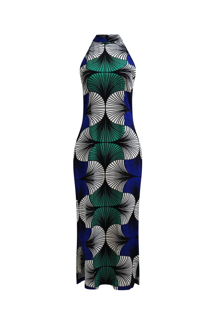 Clara Cheongsam Dress - Blue White & Green EWA NAIBU Print