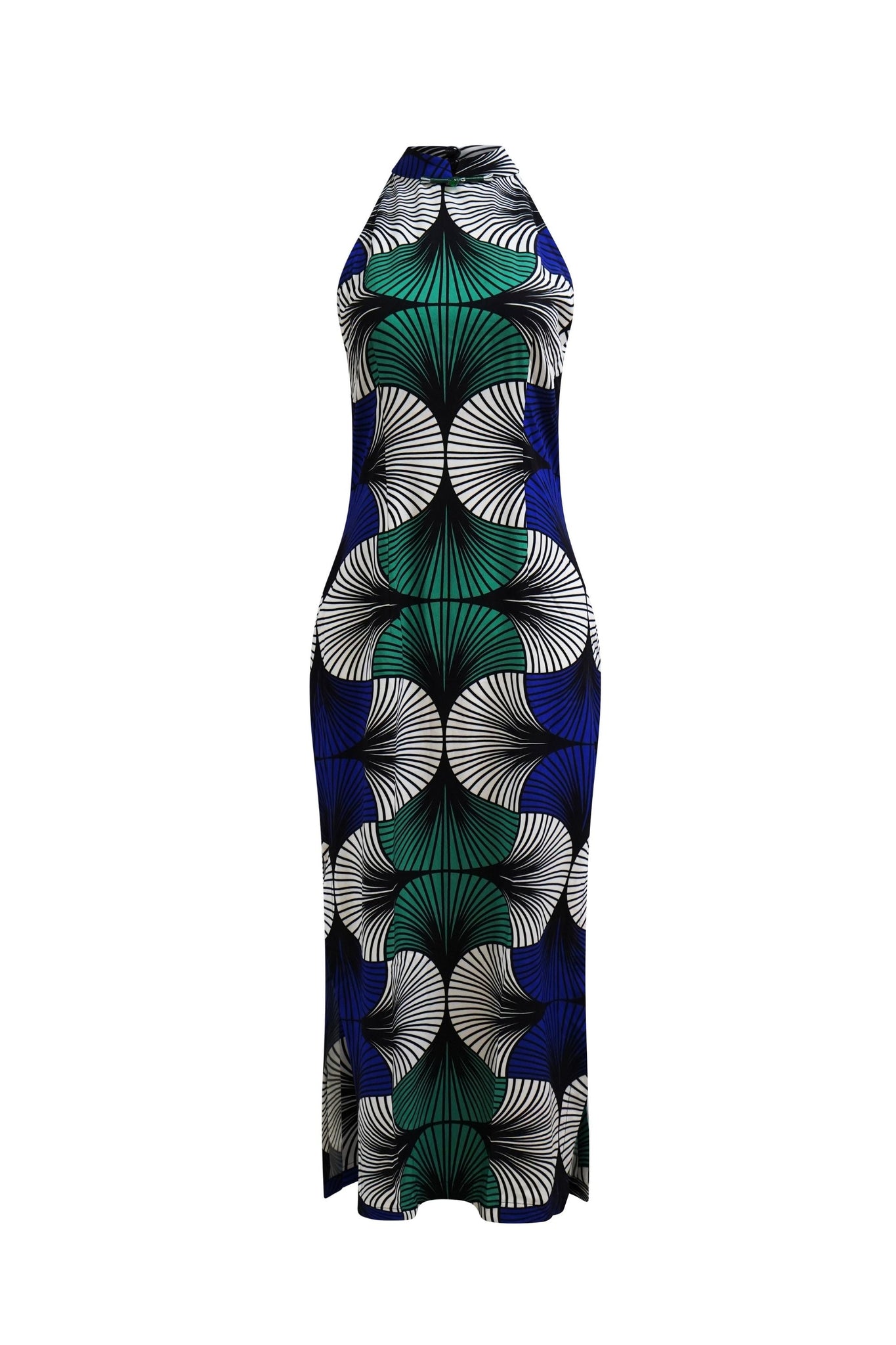Clara Cheongsam Dress - Blue White & Green EWA NAIBU Print