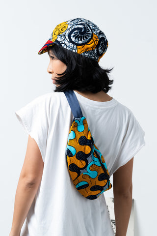Colorful cycling cap - Red Grey and Yellow African Ankara Wax Cotton Print - 8