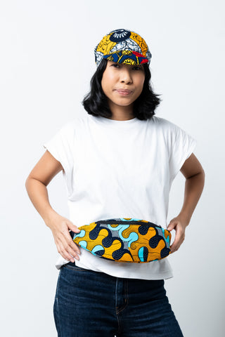 Colorful cycling cap - Red Grey and Yellow African Ankara Wax Cotton Print - 8