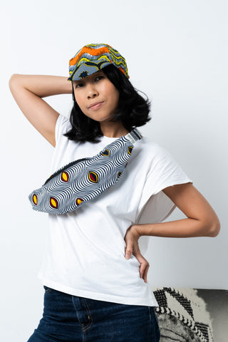 Colorful cycling cap - Blue Orange and Yellow African Ankara Wax Cotton Print - 7