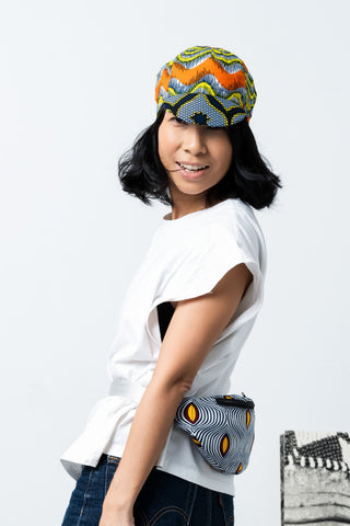 Colorful cycling cap - Blue Orange and Yellow African Ankara Wax Cotton Print - 7