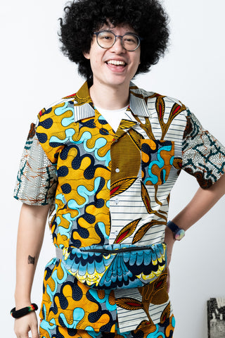 Seye Waistbag -  Cyan Yellow and Blue African Ankara Wax Cotton Print -4