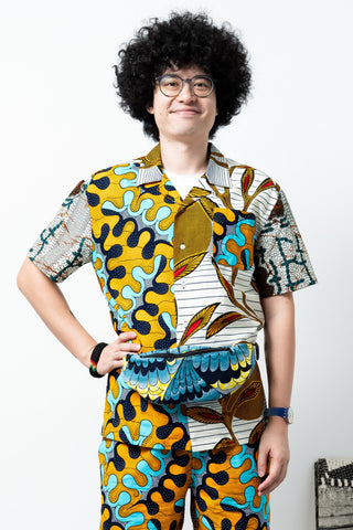 Seye Waistbag -  Cyan Yellow and Blue African Ankara Wax Cotton Print -4