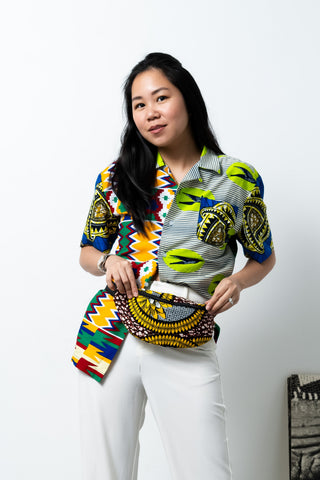 Seye Waistbag -  Burgundy Yellow and Black African Ankara Wax Cotton Print - 14