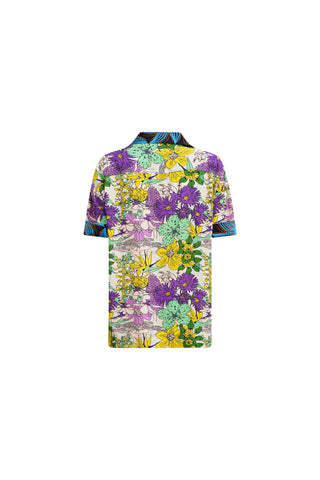 Yinka Shirt with Contrasting Collar and Pockets - Mix Match Pink Yellow Blue Black Garden Mosaic Print | ILC OA OG