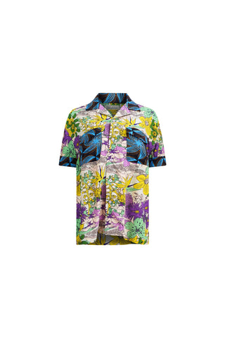 Yinka Shirt with Contrasting Collar and Pockets - Mix Match Pink Yellow Blue Black Garden Mosaic Print | ILC OA OG