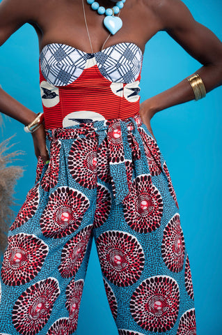 Adaora Wide Leg Pants - Red and White Water Well Print