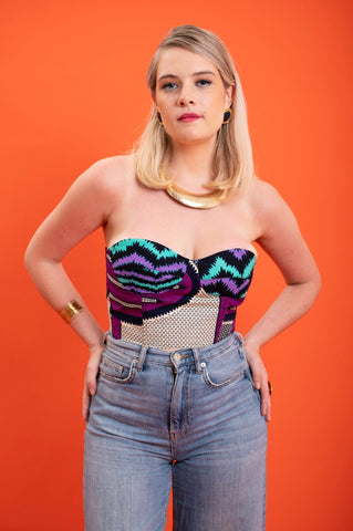Deka Medley Reversi Corset - Grey Purple & Green Print