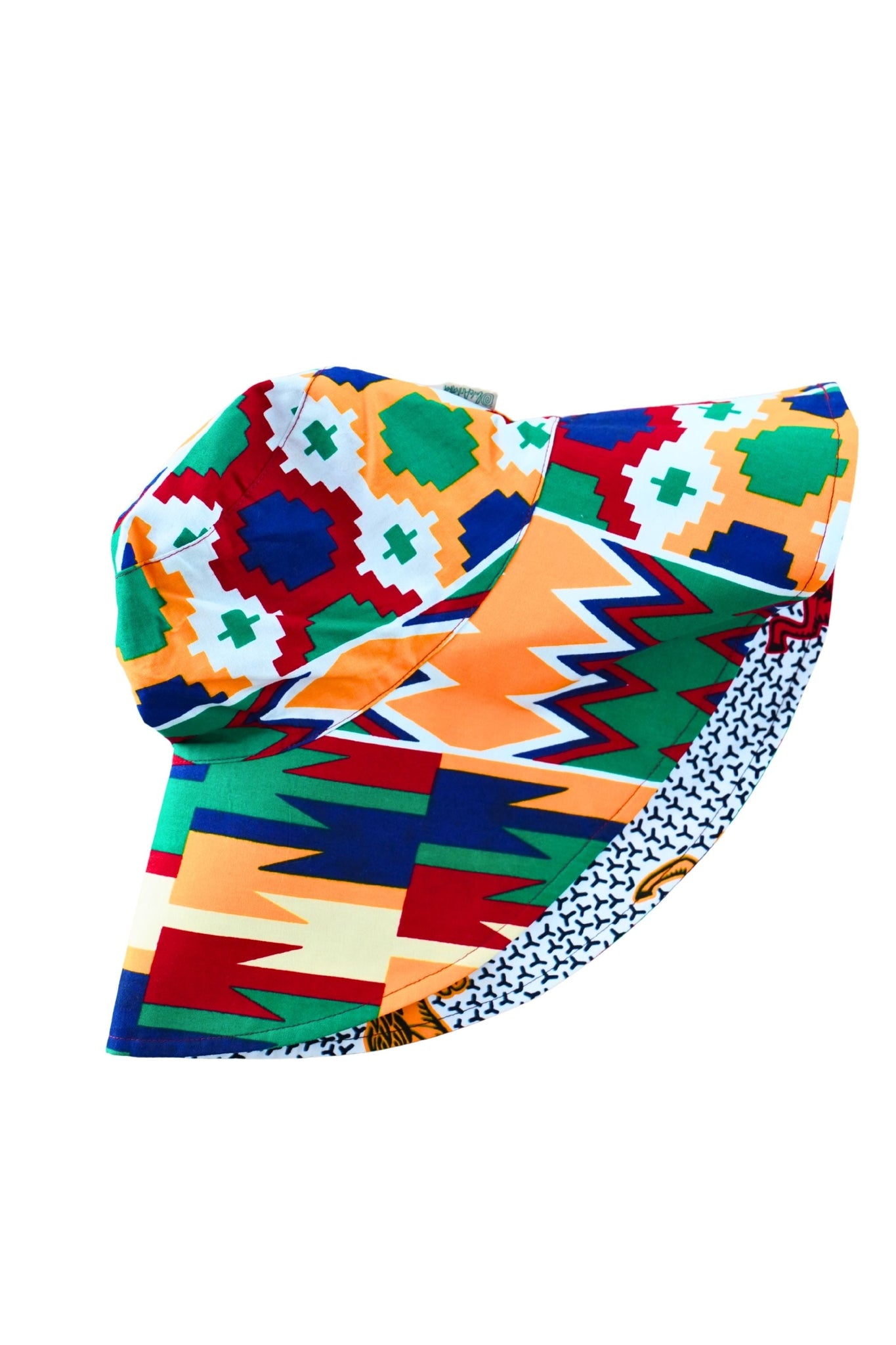 Hagos Reversi Bucket Hat Wide Brim - White Red Yellow Blue Kente Print - 42
