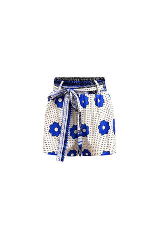 Ifeka Shorts - Blue and white Khanga Print