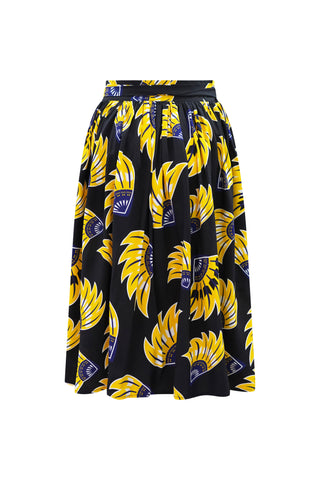 Imani Wrap Skirt - Black and Yellow Plantain (banana) Print