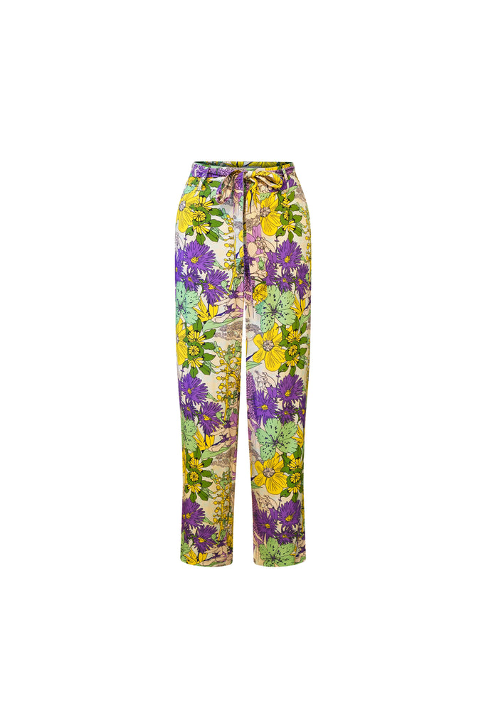 Kianga High-Rise cropped straight-leg pants - Pink Yellow Garden Mosaic Print | ILC OA OG