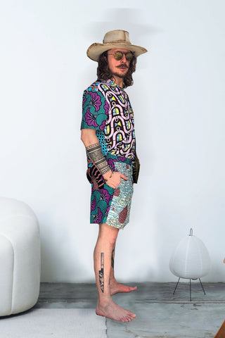 Chinny Shorts - Mix Match Rolls Royce Pink Purple and Green African Ankara Wax Cotton Print