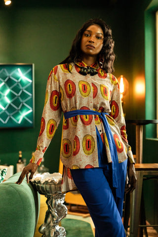 Morowa Oversized Shirt - Orange Yellow Rhythmic Spirits Print | ILC OA OG