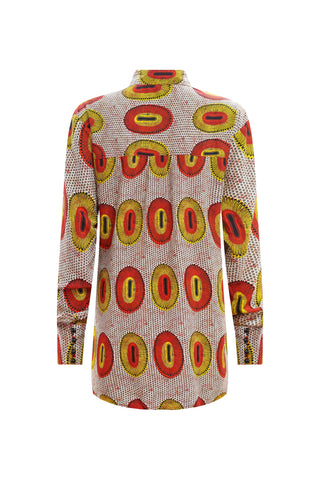 Morowa Oversized Shirt - Orange Yellow Rhythmic Spirits Print | ILC OA OG