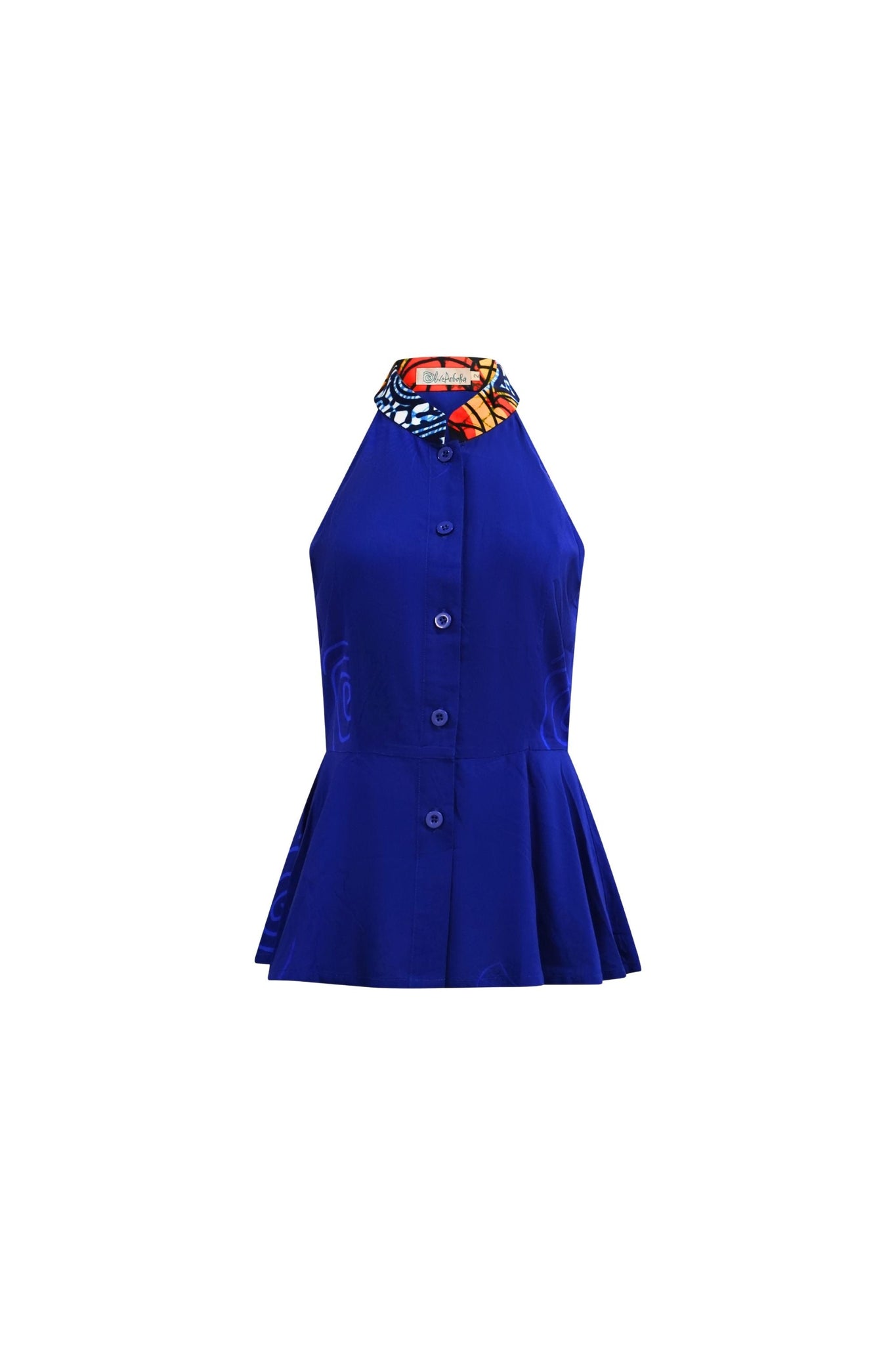 Nafula Cheongsam Top - Blue and contrasting collar Odo Ayo Print