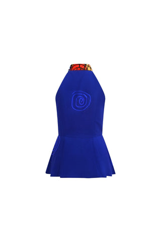 Nafula Cheongsam Top - Blue and contrasting collar Odo Ayo Print