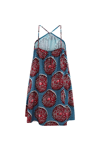 Nkem Mini Halter Dress - Red and Blue Water Well Print
