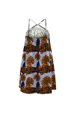 Nkem Mini Halter Dress - White and Blue House of Snails Print