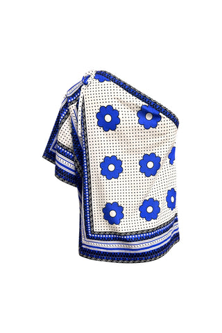 Olanna Asymmetric Top - Blue and white Khanga Print